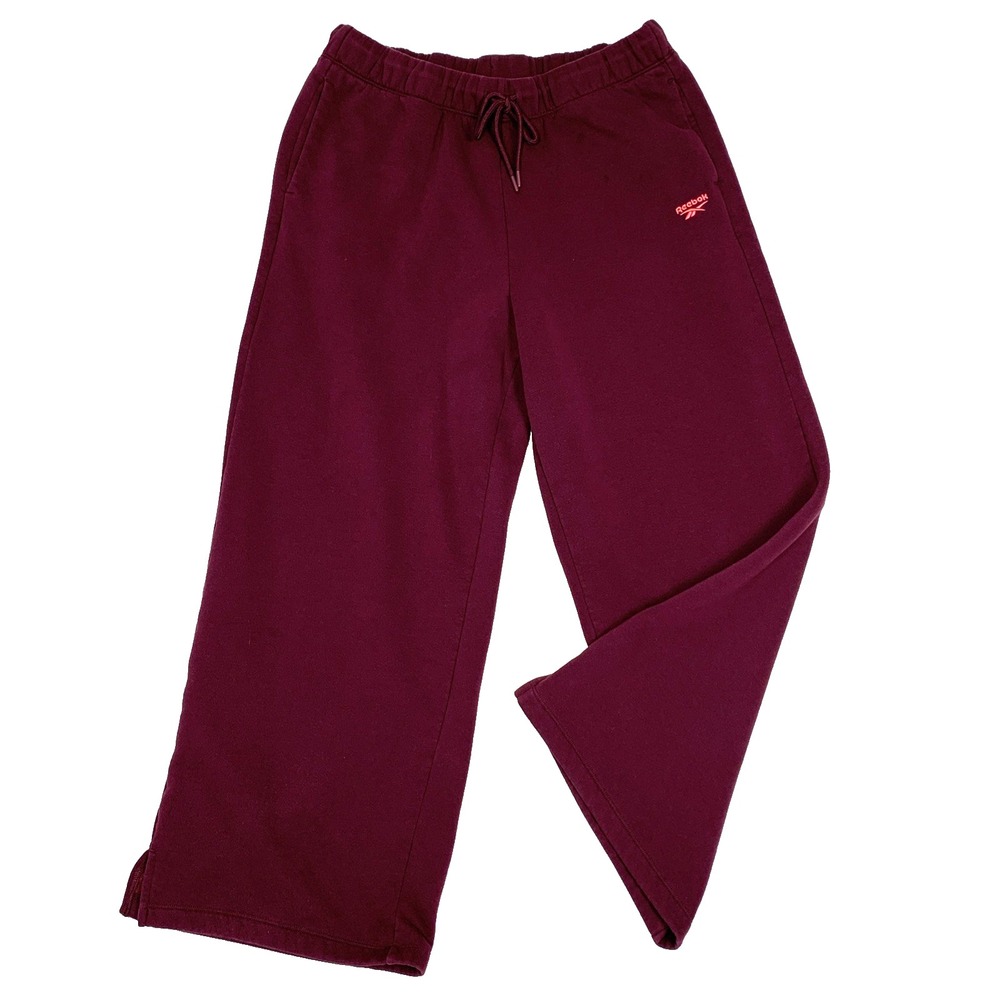 Reebok Fleece Wide Leg Track Pants Womens XL Burgundy Joggers Yoga Lounge